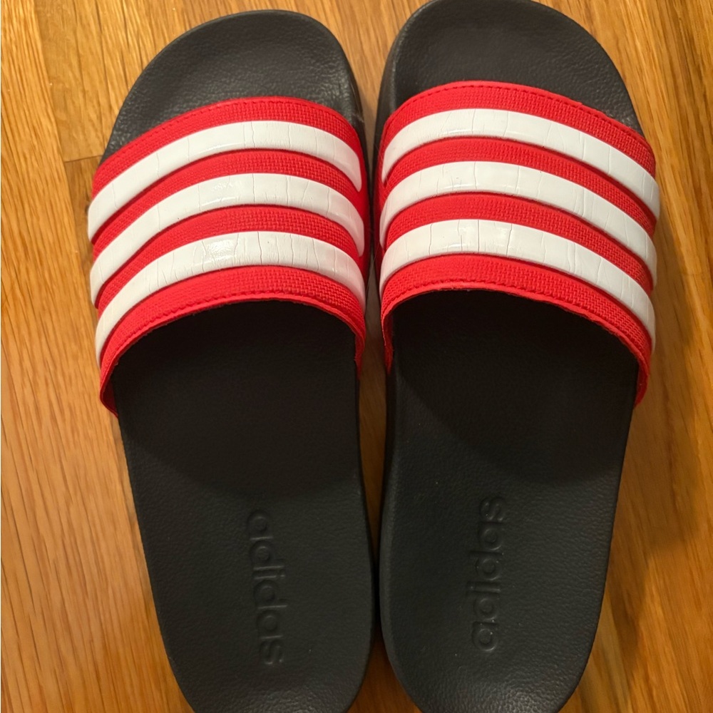 Adidas Kids Black and Red Slide Sandals
